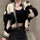 Fleece Knit Jacket Black & White - One Size