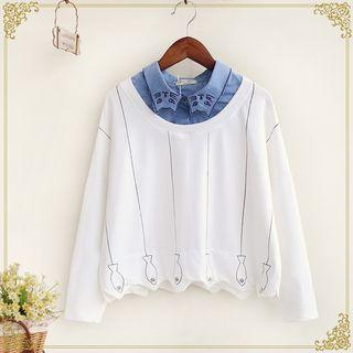 Mock Two-piece Cropped Pullover