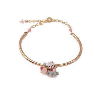 Fashion Cute Plated Gold Enamel Cat Cubic Zirconia Bangle Golden - One Size