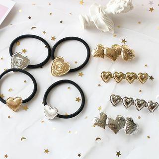 Embossed Alloy Heart Hair Tie / Hair Clip (various Designs)