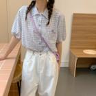 Plaid Short-sleeve Puff-sleeve Blouse