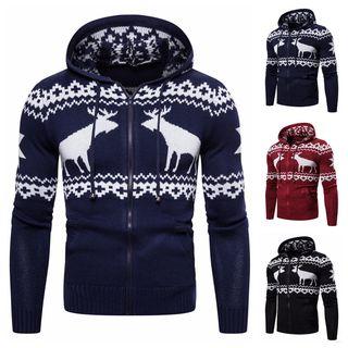 Christmas Print Knit Hooded Jacket
