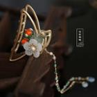 Flower Fringed Hair Claw 1pc - Gold & White & Tangerine - One Size