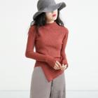 Asymmetric Hem Long-sleeve Knit Top