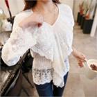 Drape-front Lace-capelet Blouse