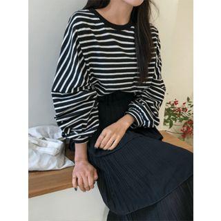 Round-neck Dolman-sleeve Stripe T-shirt