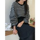 Round-neck Dolman-sleeve Stripe T-shirt
