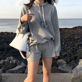 Set: Hooded Cotton Top + Band-waist Shorts