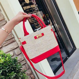 Woven Panel Twist Lock Tote