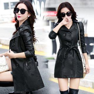 Double Breasted Faux Leather Coat