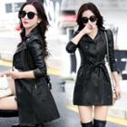 Double Breasted Faux Leather Coat