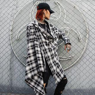 Plaid Open Front Jacket As Shown In Figure - One Size