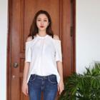 Tie-neck Cutaway-shoulder Top