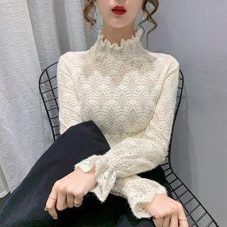 Long-sleeve Ruffle-collar Lace Top