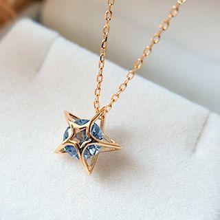 Star Rhinestone Pendant Sterling Silver Choker Blue & Gold - One Size