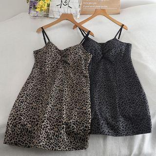 Leopard Shirred Front Sleeveless Dress