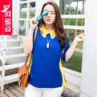 Color Block Collared Short-sleeve Top