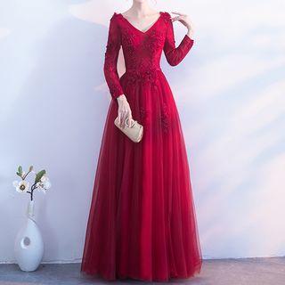 Open Back Long Sleeve Evening Gown