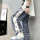 Drawstring-cuff Plaid Panel Loose Fit Pants