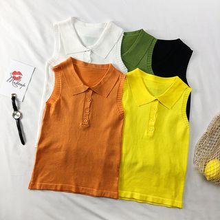 Summer-knit Sleeveless Polo Shirt