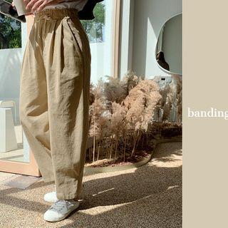 Drawcord-waist Baggy Pants Beige - One Size