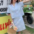 Flower Print Short-sleeve Shirt / High-waist A-line Skirt