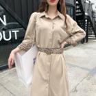 Leopard Print Panel Midi Shirtdress