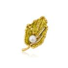 Fashion And Elegant Plated Gold Enamel Leaves Imitation Pearl Brooch With Cubic Zirconia Golden - One Size