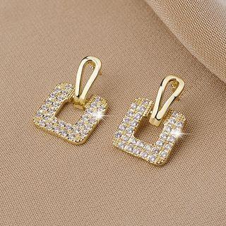Rhinestone Square Drop Earring 1 Pair - Qr078 - Gold - One Size