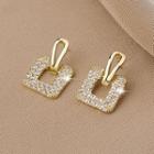 Rhinestone Square Drop Earring 1 Pair - Qr078 - Gold - One Size