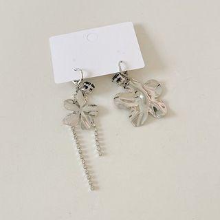Flower Faux Crystal Asymmetrical Alloy Fringed Earring 1 Pair - Silver - One Size