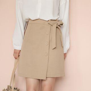 High Waist Buttoned Wrapped A-line Skirt