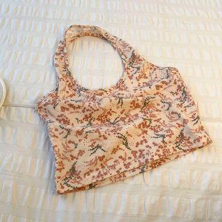 Floral Cropped Halter Top Almond - One Size