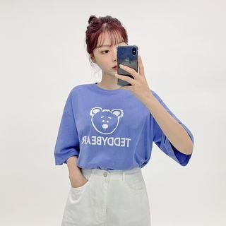 Bear Letter Print Cotton T-shirt
