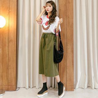 Drawstring-waist A-line Long Skirt
