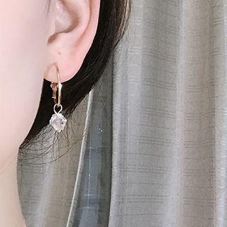 Faux Crystal Alloy Hoop Earring Be2114 - 1 Pair - Transparent Crystal Ball - One Size