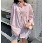 Long-sleeve  Embroidered Striped Shirt