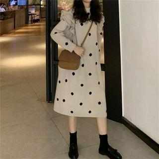 Dotted Ruffle Long-sleeve Midi Knit Dress