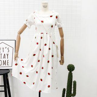Strawberry-embroidered A-line Dress