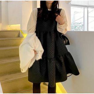 Puff-sleeve Top / Quilted Midi A-line Dress
