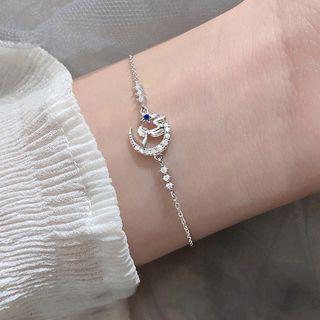 Rhinestone Pendant Bracelet Silver - One Size
