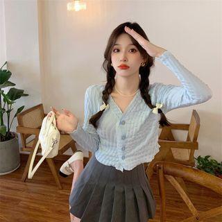 V-neck Floral-button Cardigan