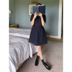 Puff-sleeve Shirred-trim A-line Linen Blend Dress
