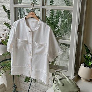 Dual-pocket Frayed Tweed Jacket