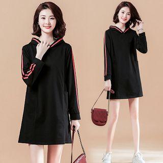 Plain Hooded V-neck Long-sleeve Sweatshirt Skirt