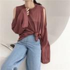 Off-shoulder Loose-fit Long-sleeve Knit Top