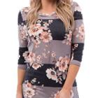 Flower Print 3/4-sleeve T-shirt