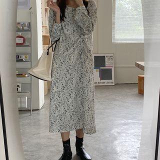 Floral Drawstring Midi A-line Dress White - One Size