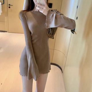 Flared-sleeve Long Sweater Camel - One Size