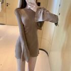 Flared-sleeve Long Sweater Camel - One Size